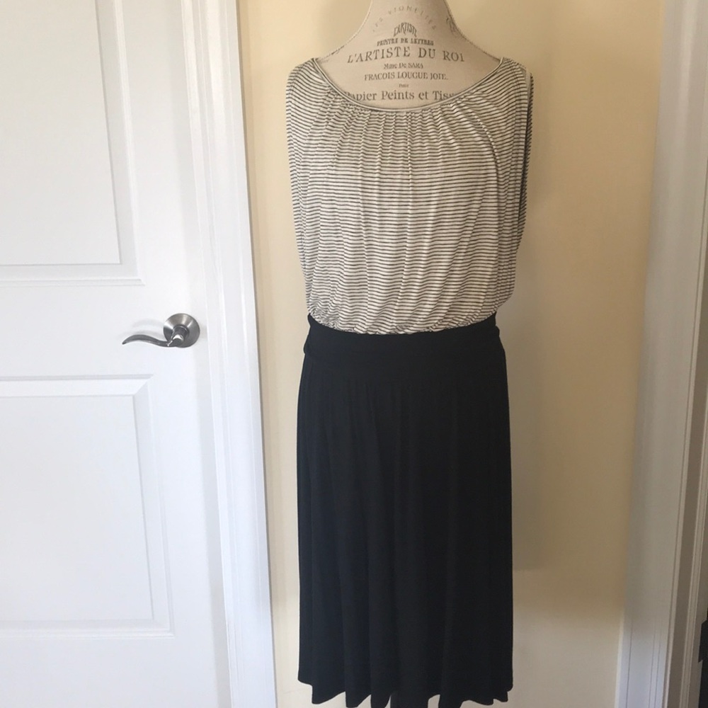 Loft Black & Ivory Striped Knit Dress
